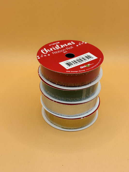 Artwrap Christmas Ribbon Rolls – Red, Green, Silver & Gold, 2m (Set of 4)