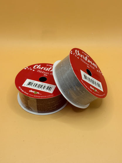 Artwrap Christmas Ribbon Rolls – Red Gold & Silver Sheer, 2m (Set of 2)
