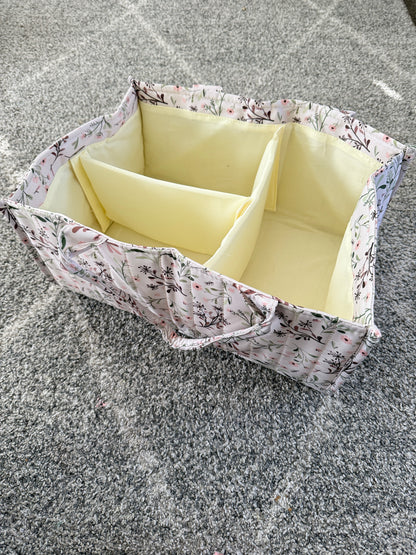 Quilted Floral Fabric Storage Caddy with Handles