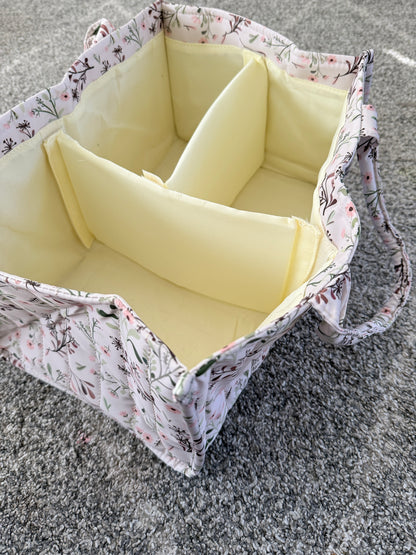 Quilted Floral Fabric Storage Caddy with Handles