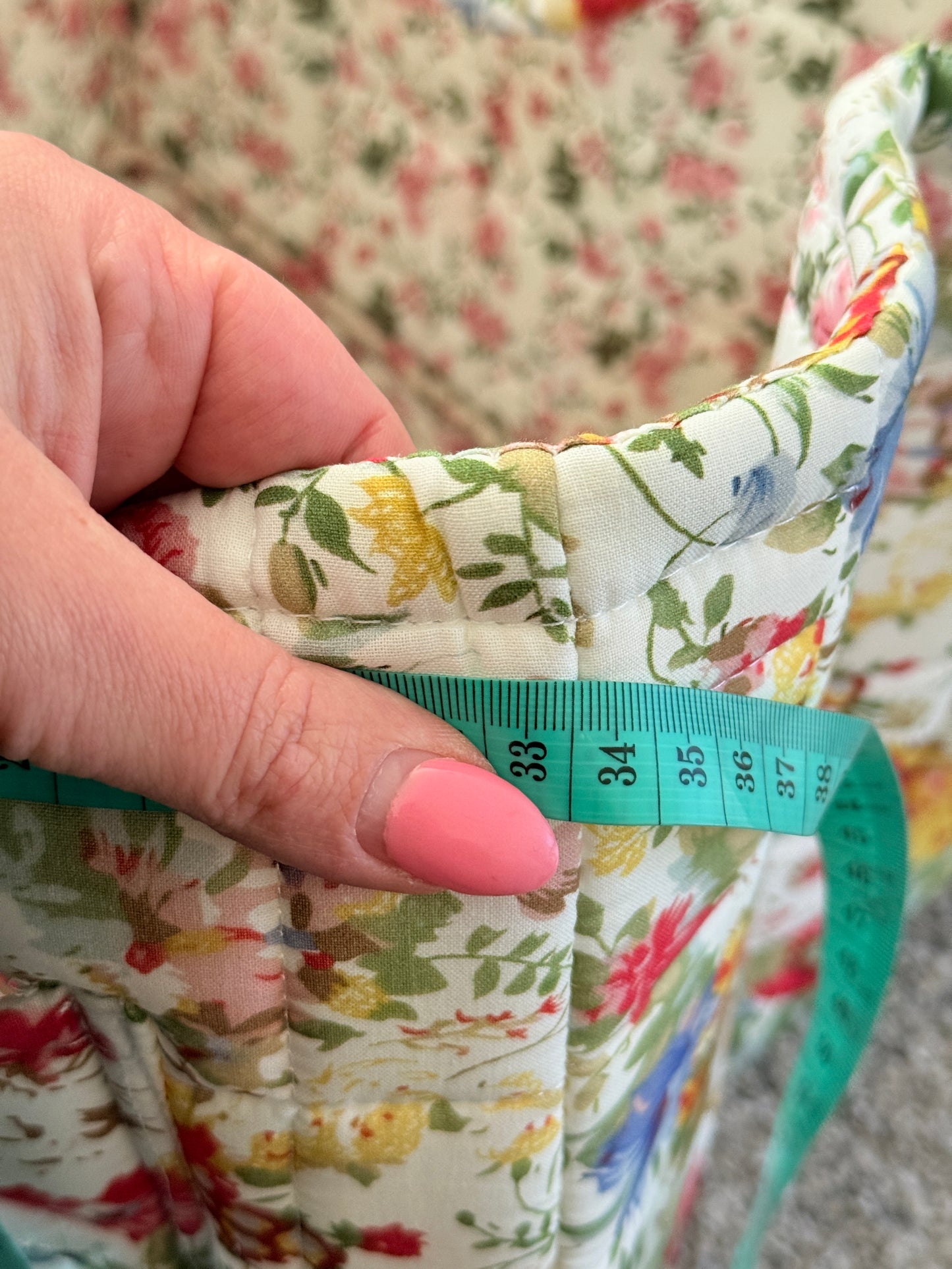 XL Quilted Floral Fabric Storage Basket with Dual Handles