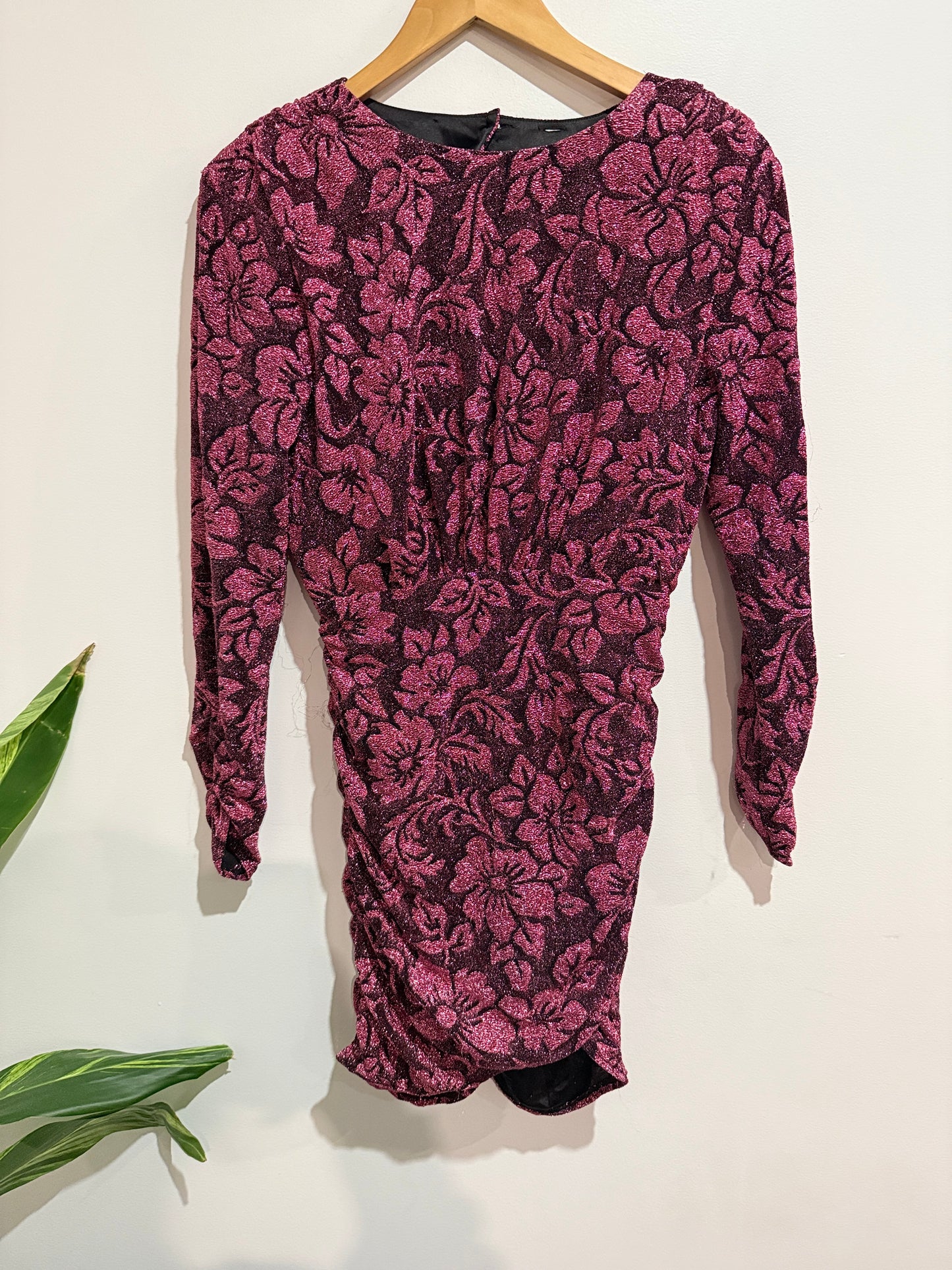 For Love & Lemons Metallic Floral Ruched Mini Dress Size M