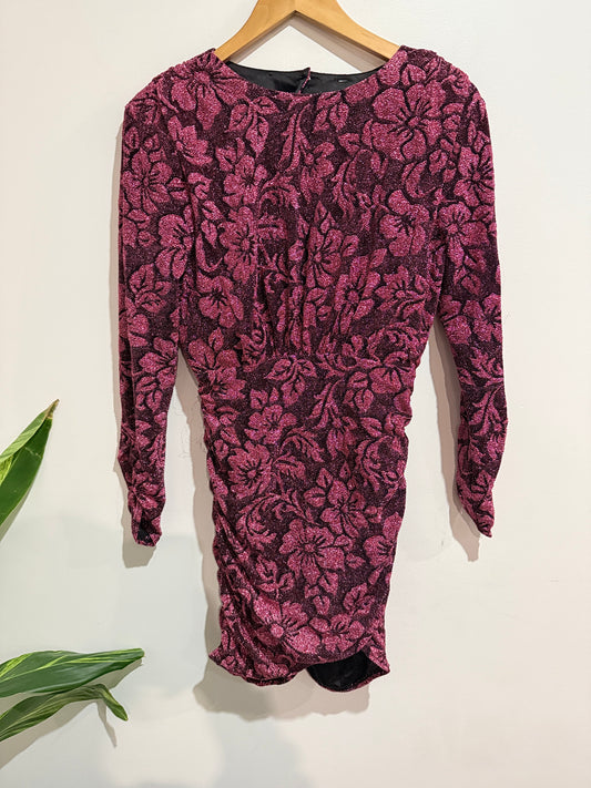 For Love & Lemons Metallic Floral Ruched Mini Dress Size M