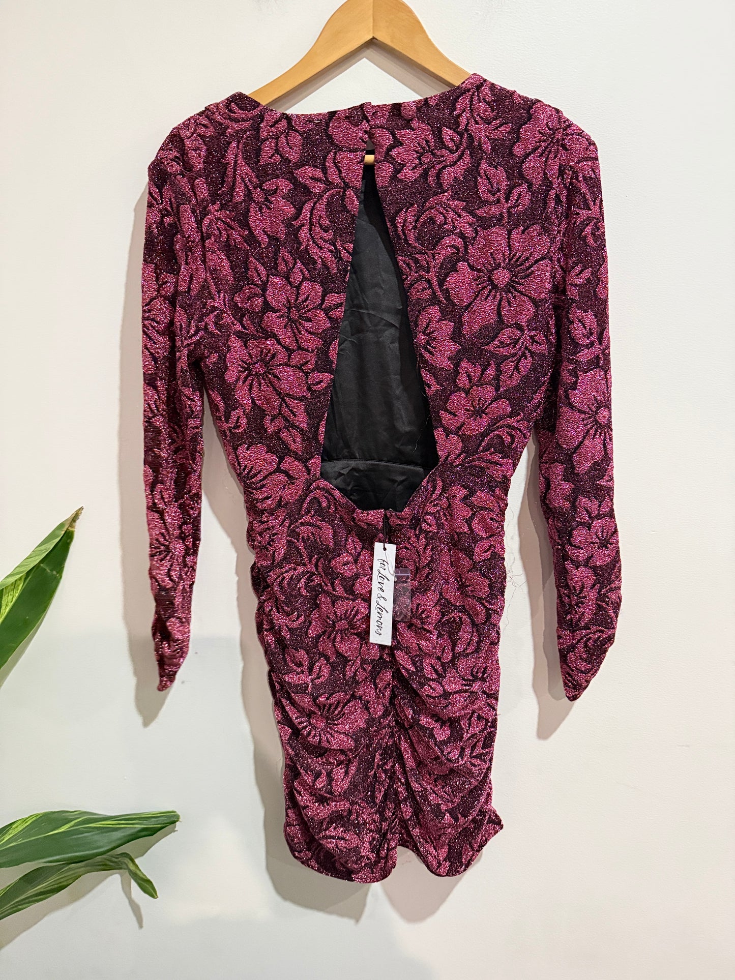 For Love & Lemons Metallic Floral Ruched Mini Dress Size M