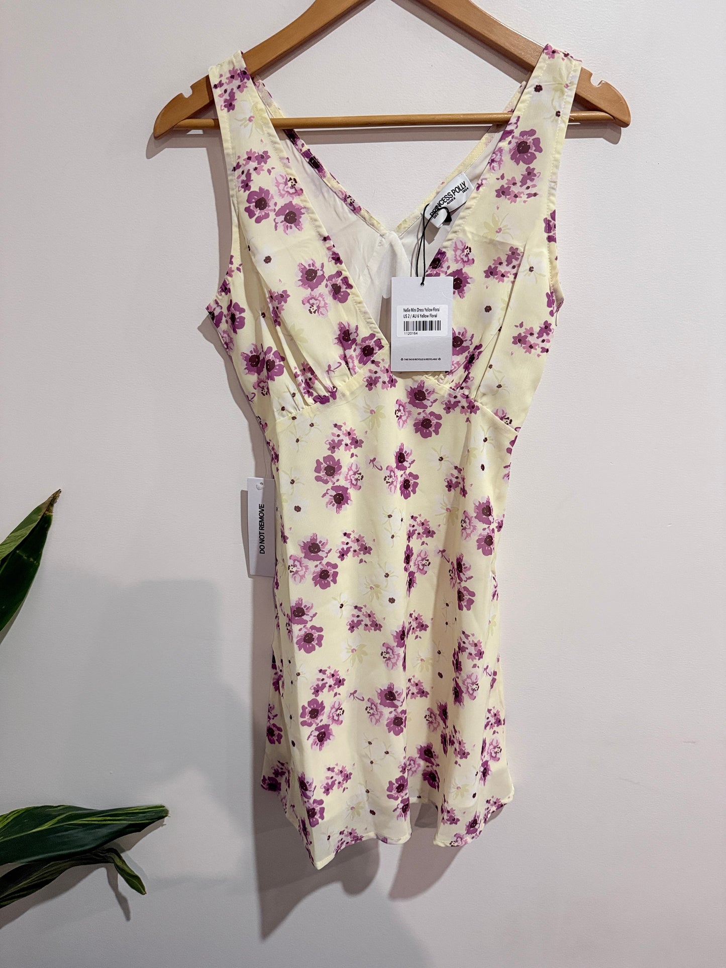 Princess Polly Nellie Mini Dress Yellow Floral Size AU 6 / US 2
