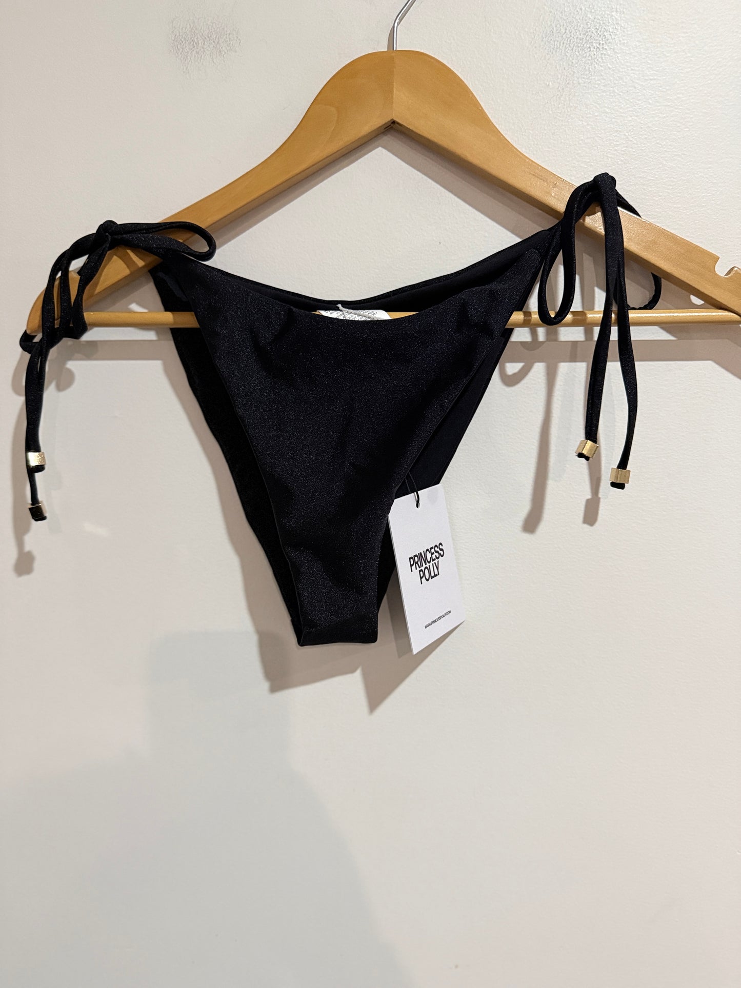 Princess Polly Glora Tie Side Shine Bikini Bottoms Black Size 8