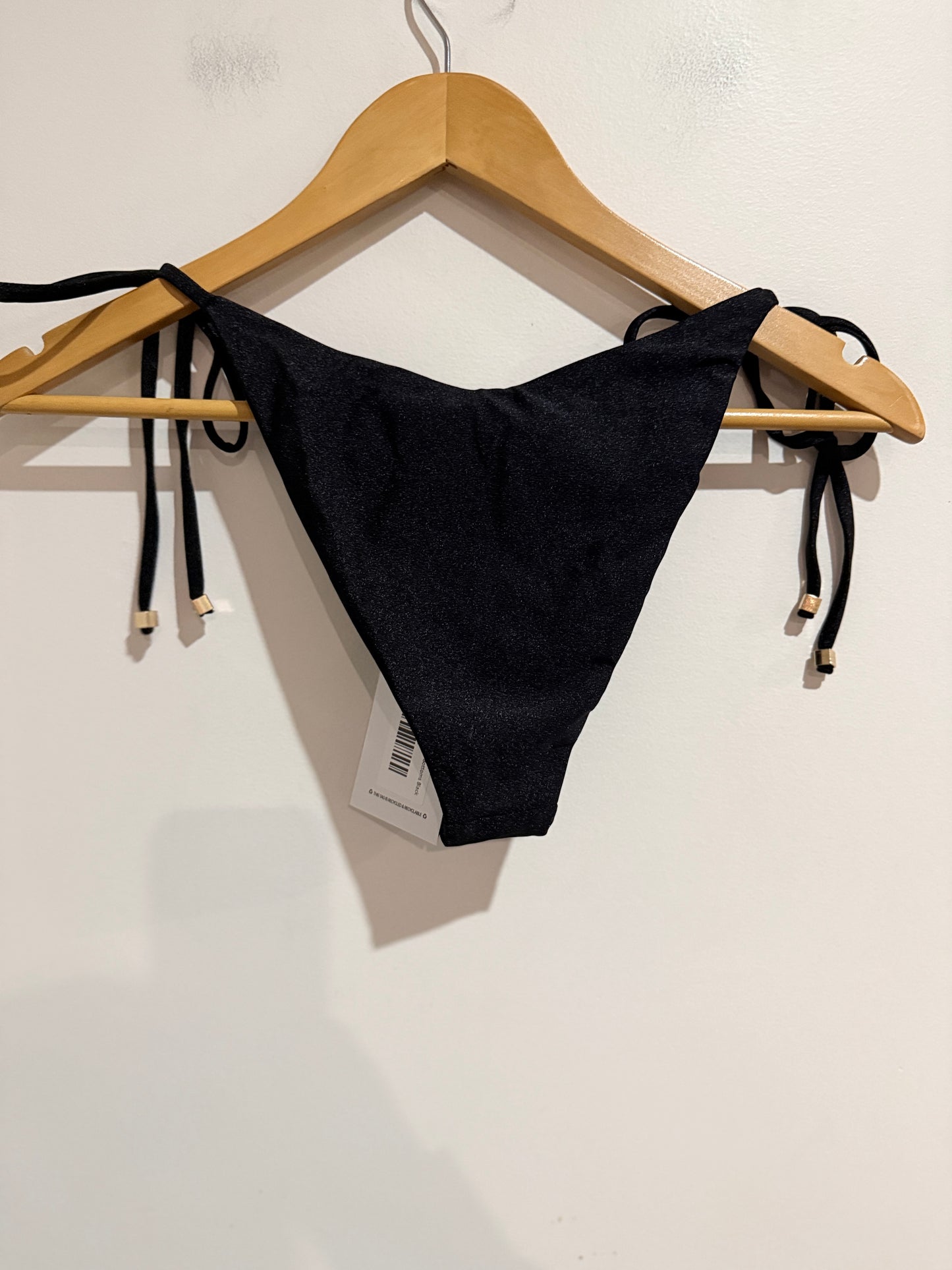 Princess Polly Glora Tie Side Shine Bikini Bottoms Black Size 8