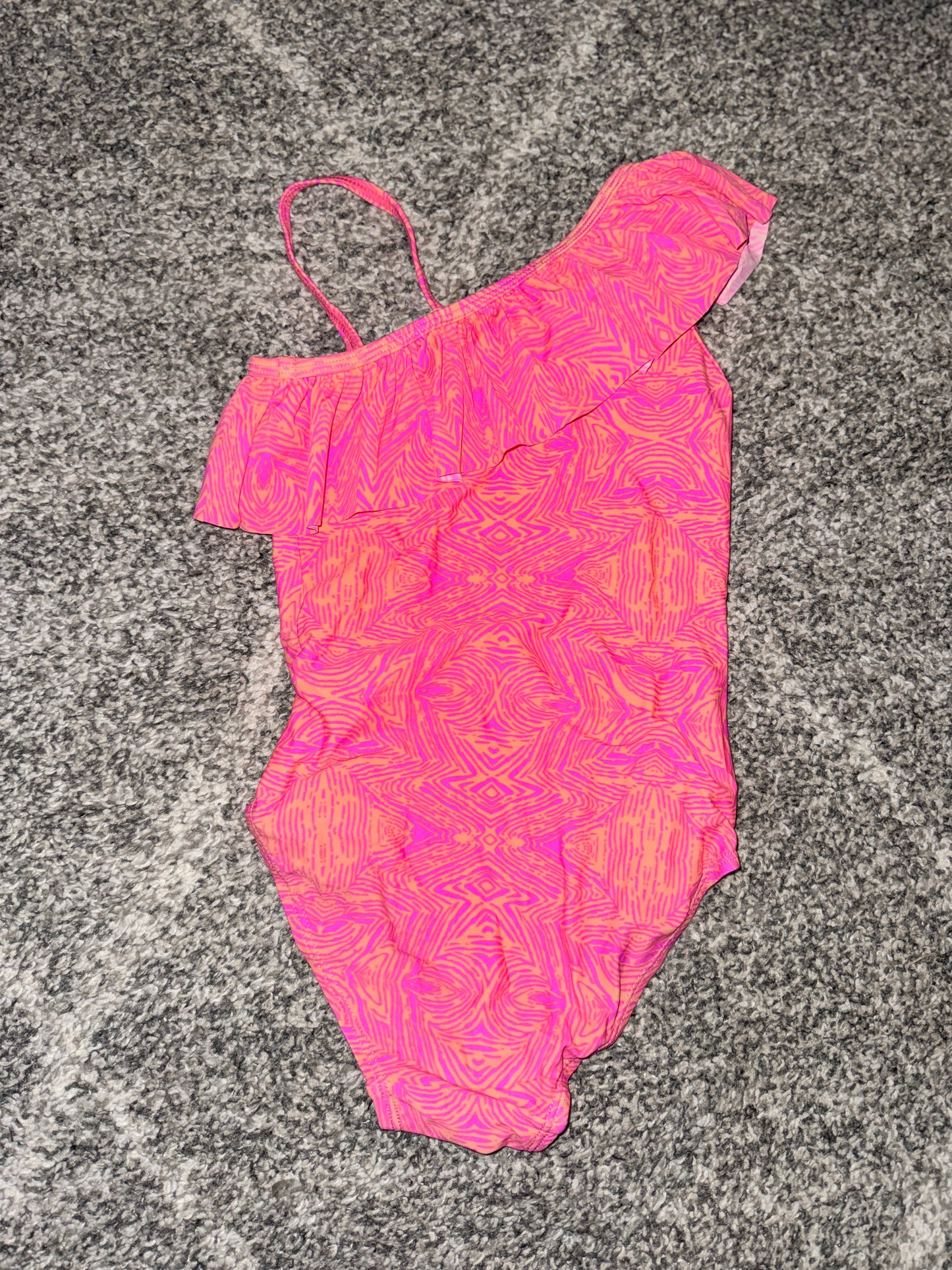 Girls One-Shoulder Frill Swimsuit Pink Size 5