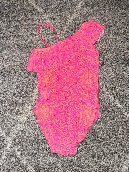 Girls One-Shoulder Frill Swimsuit Pink Size 5