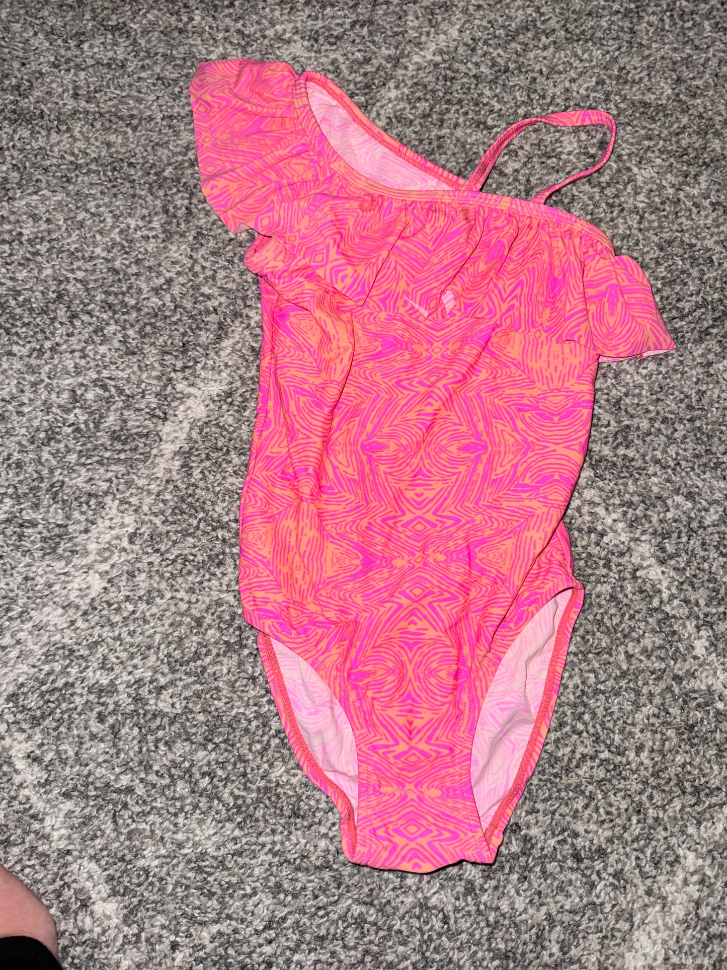 Girls One-Shoulder Frill Swimsuit Pink Size 5