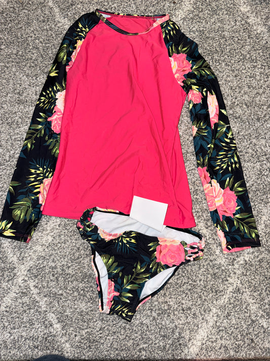 Girls Long Sleeve Rash Vest & Swim Bottoms Set Size 10