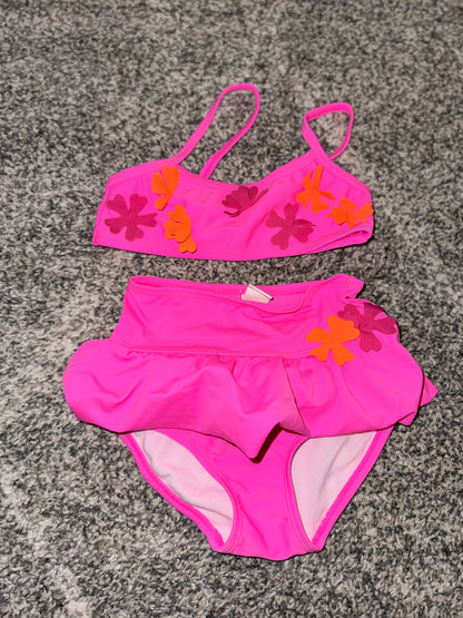 Girls Floral Appliqué Bikini & Frill Swim Bottom Set Size 0