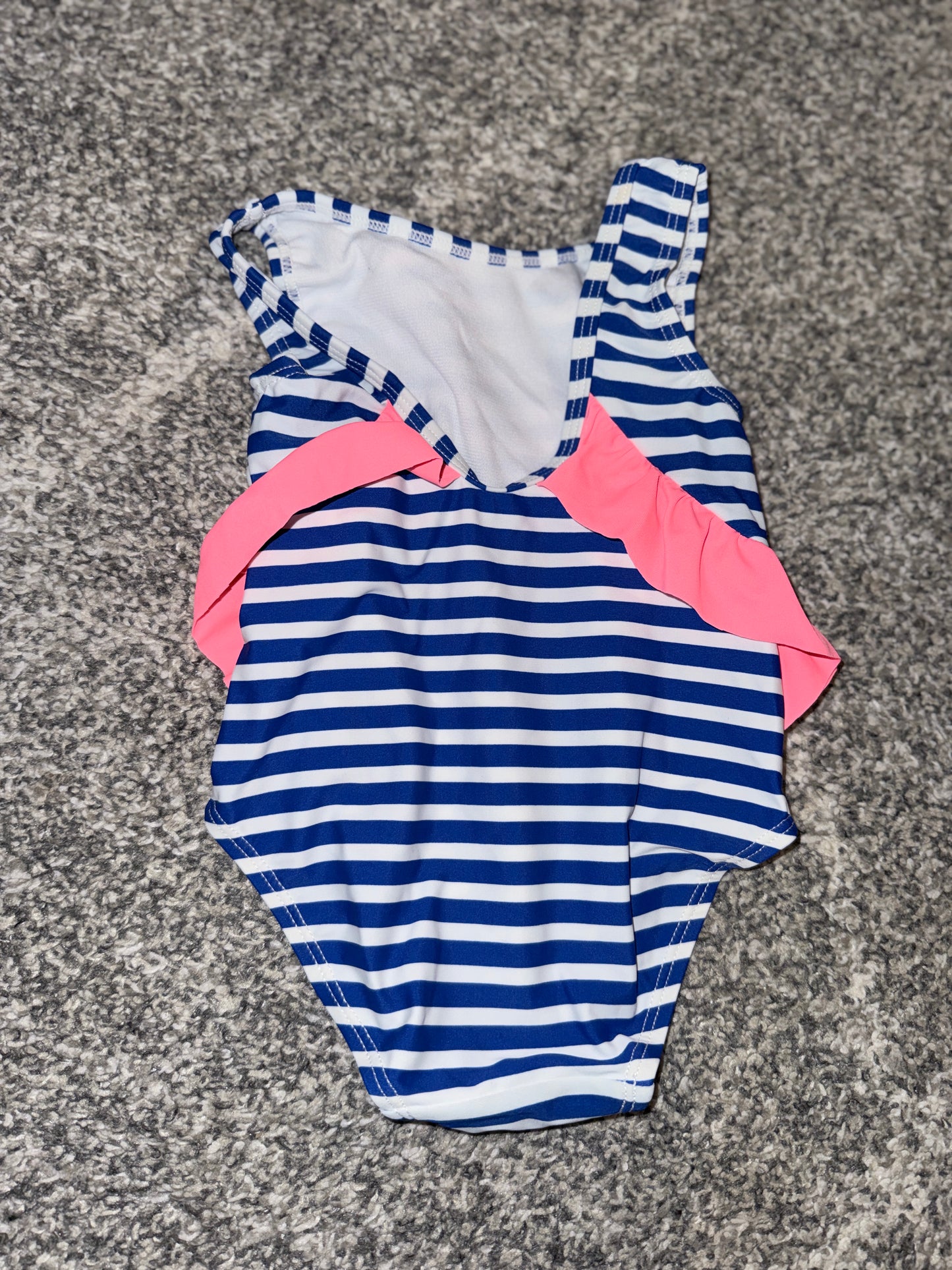 Girls Navy/White Striped Frill One-Piece Swimsuit Size 0