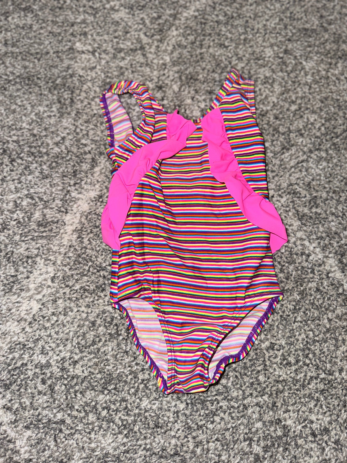 Rainbow Stripe Ruffle One-Piece Swimsuit - Size 0
