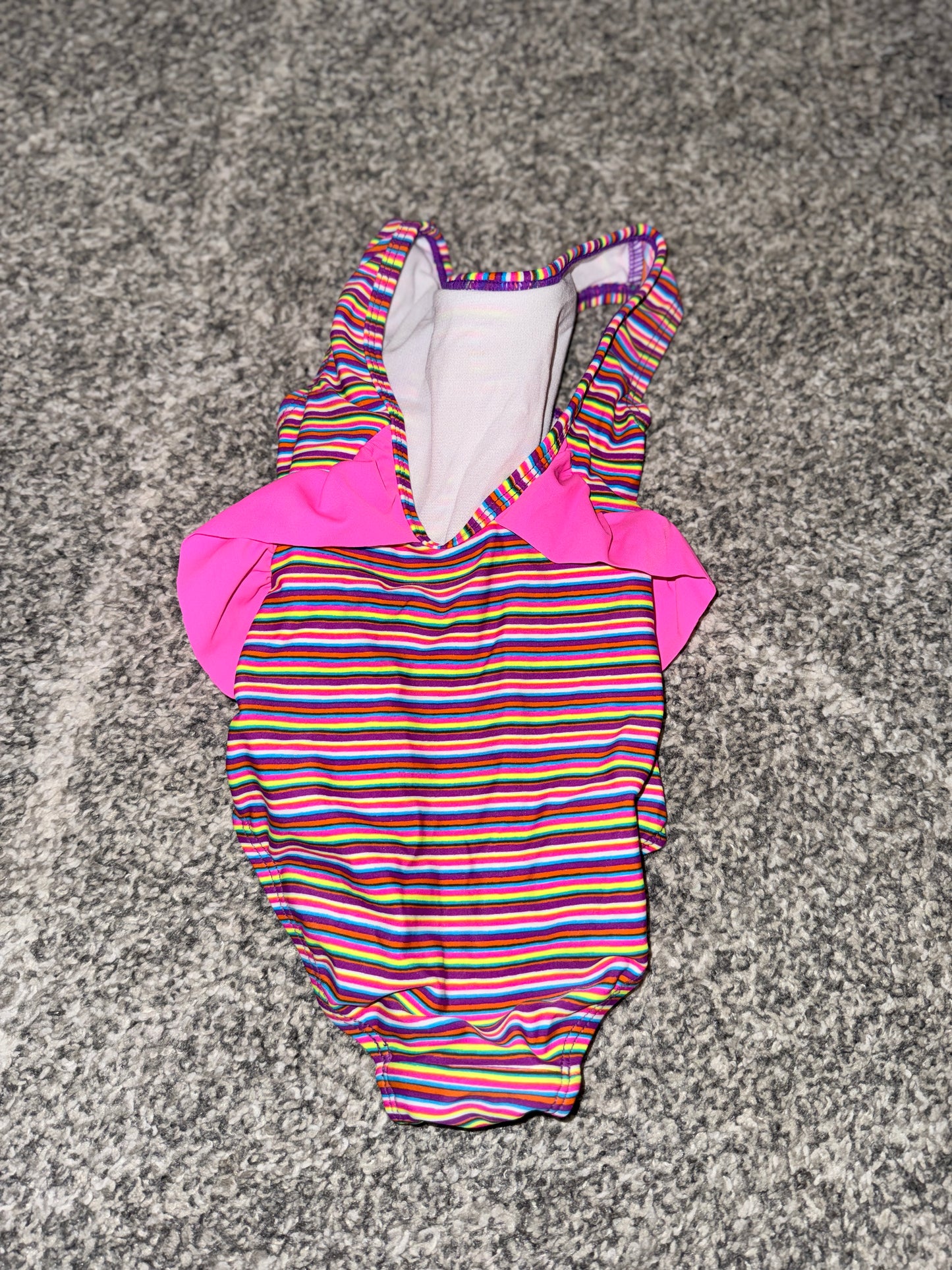 Rainbow Stripe Ruffle One-Piece Swimsuit - Size 0