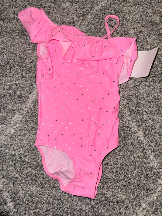 Girls Pink Polka Dot Frill Swimsuit - Size 12