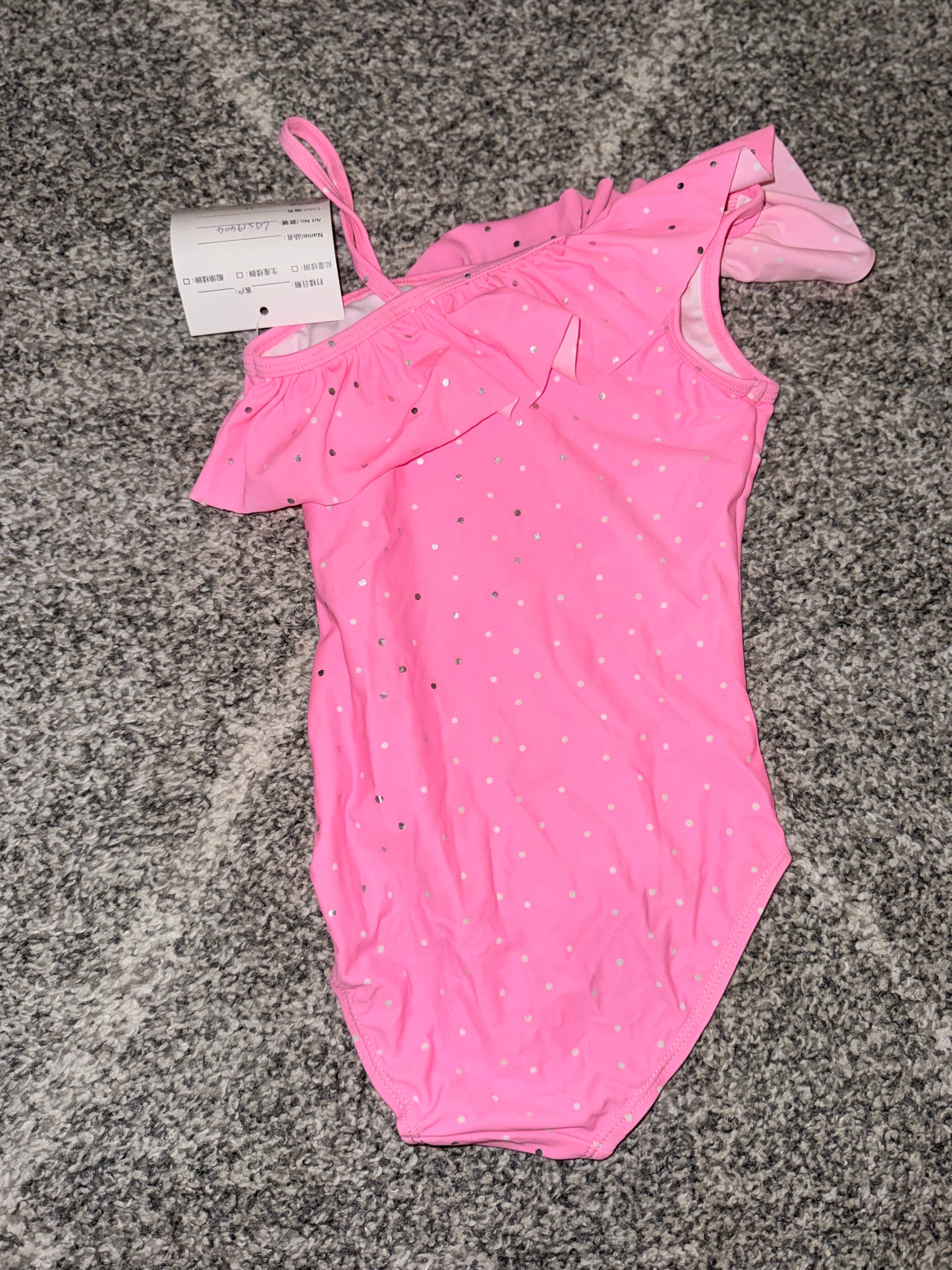 Girls Pink Polka Dot Frill Swimsuit - Size 12