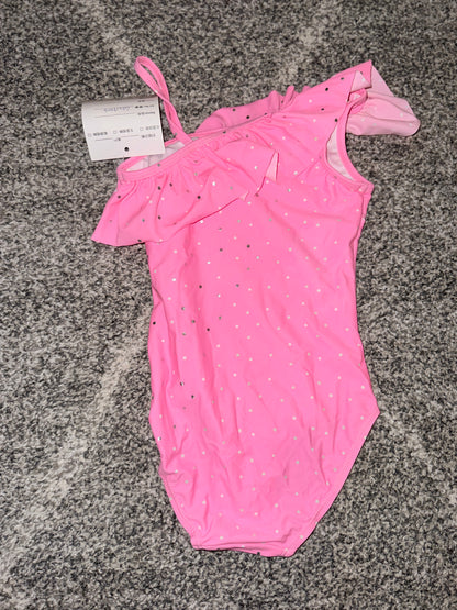 Girls Pink Polka Dot Frill Swimsuit - Size 12