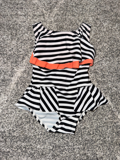 Girls Black and White Stripe Peplum Swimsuit - Size 0
