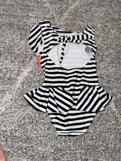 Girls Black and White Stripe Peplum Swimsuit - Size 0