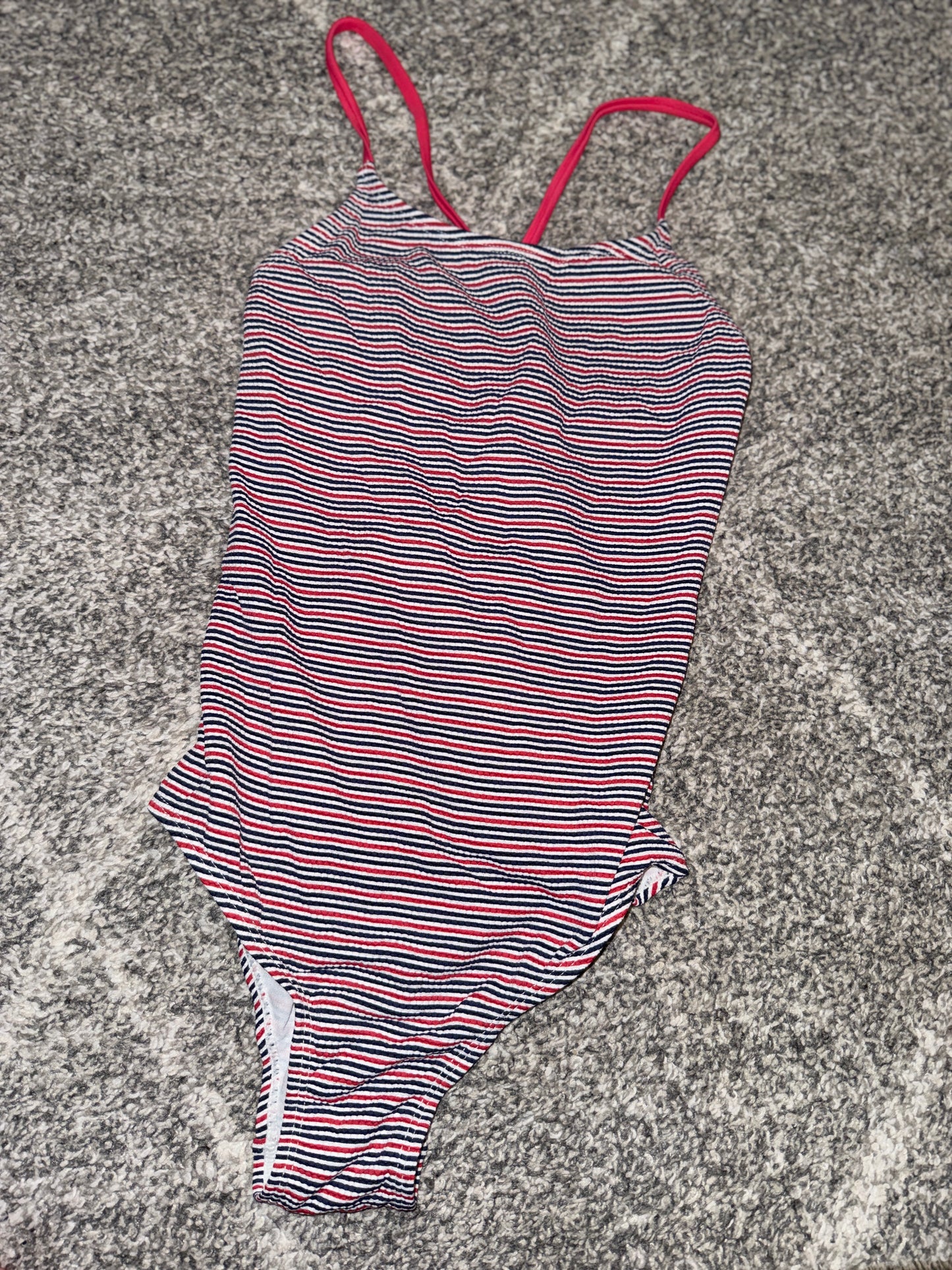 Girls Navy Red Stripe Tie-Front Swimsuit - Size 10