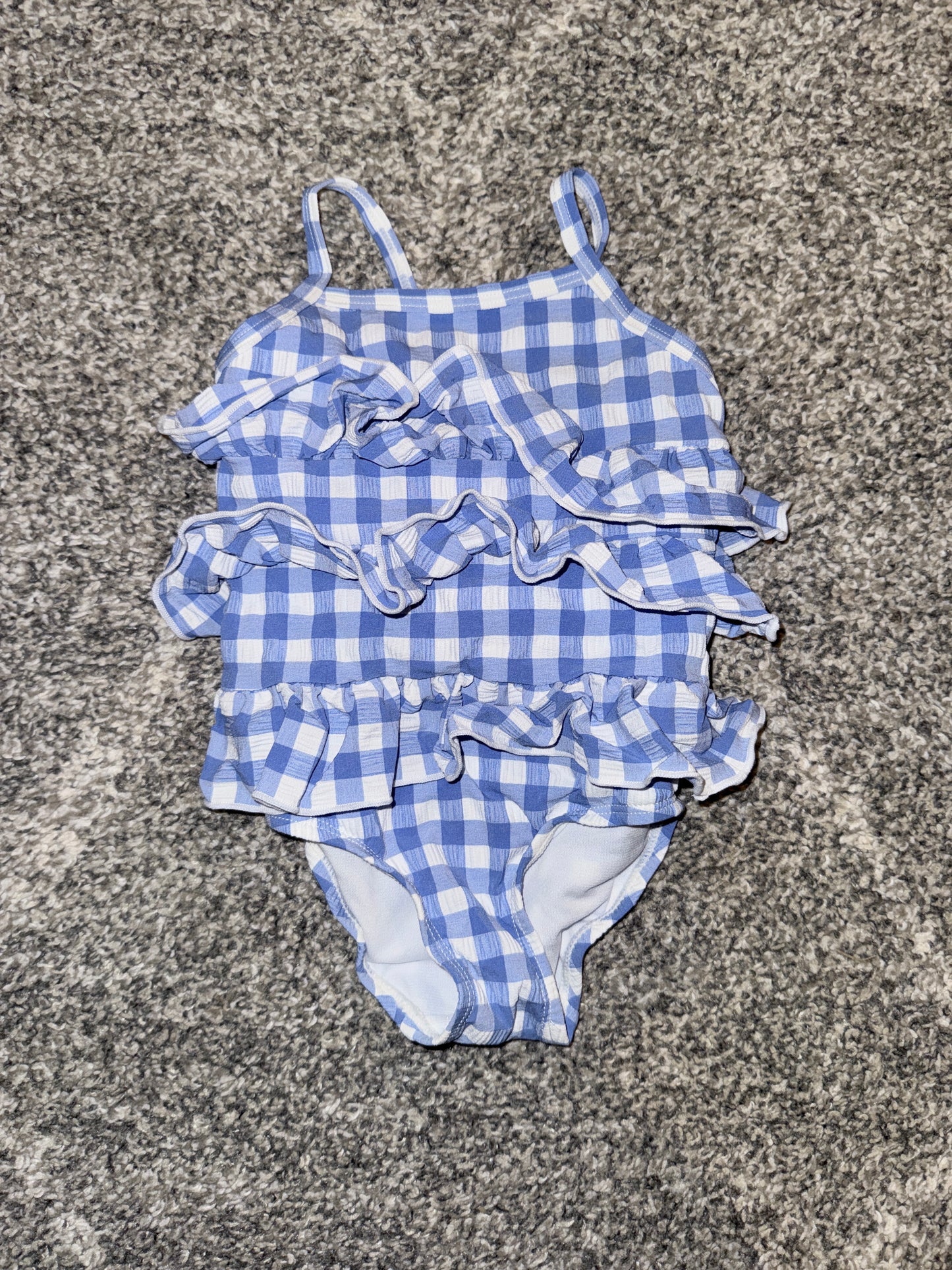 Girls Blue Gingham Frill Swimsuit - Size 0