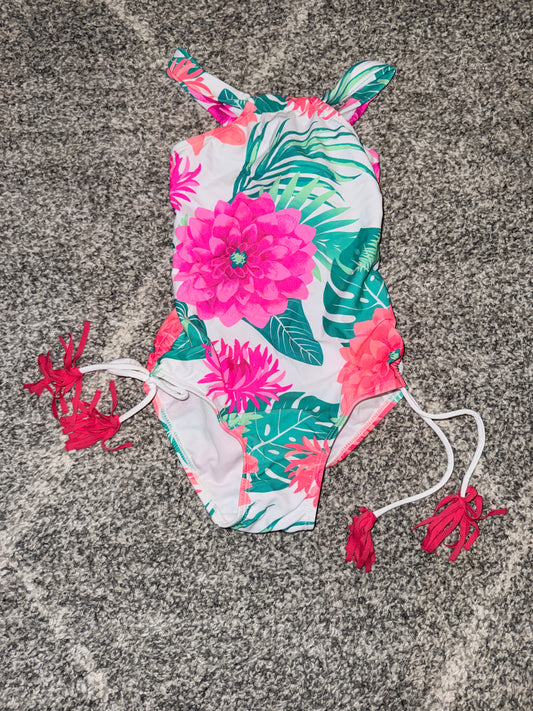 Girls Tropical Floral Tassel-Tie Swimsuit - Size 5
