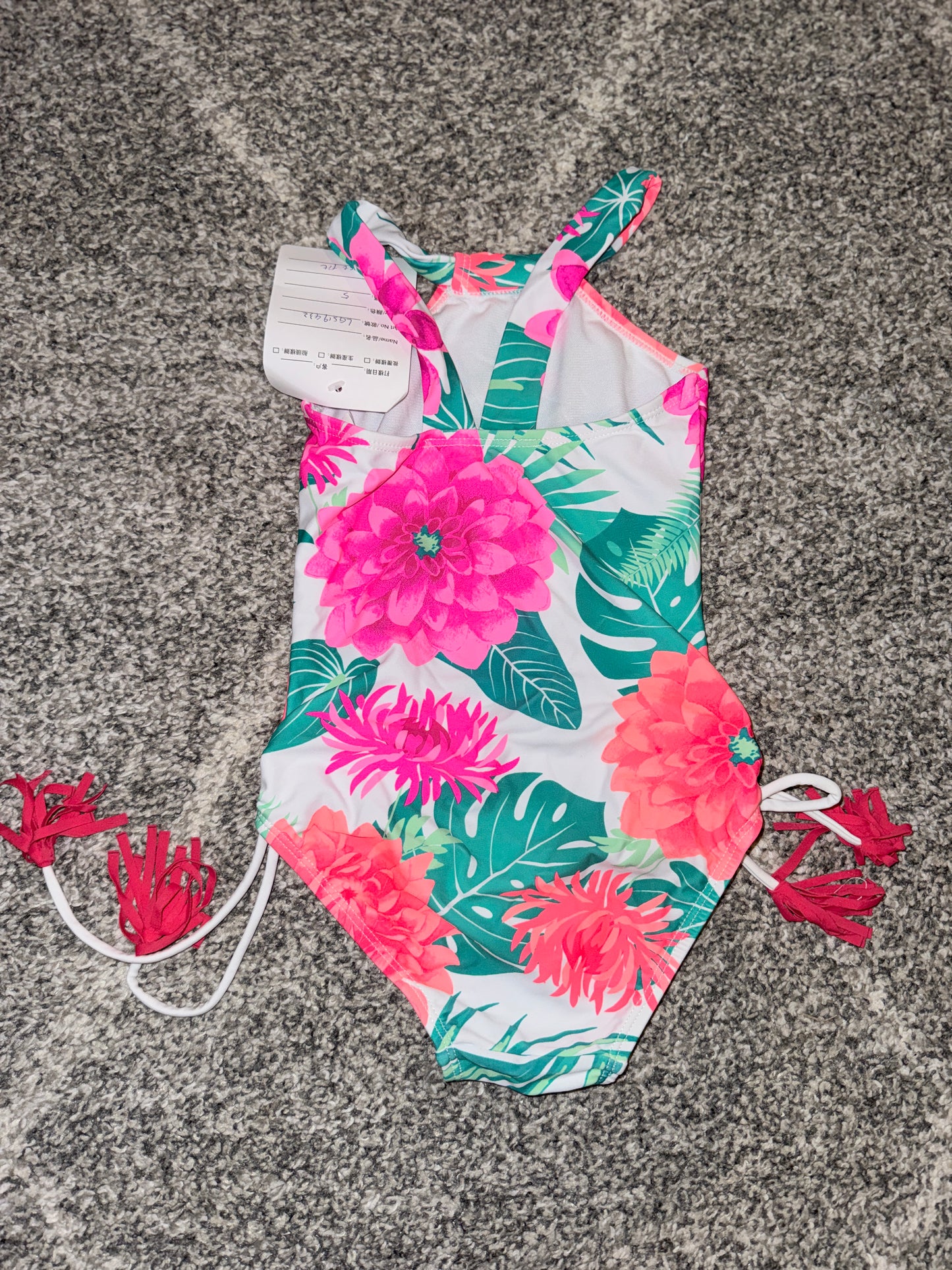 Girls Tropical Floral Tassel-Tie Swimsuit - Size 5