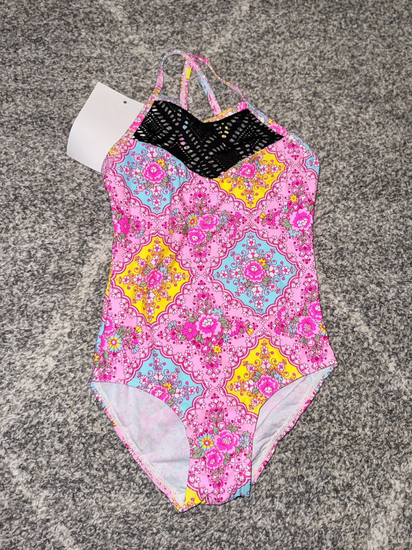 Girls Milkshake Print Crochet-Trim Swimsuit - Size 5