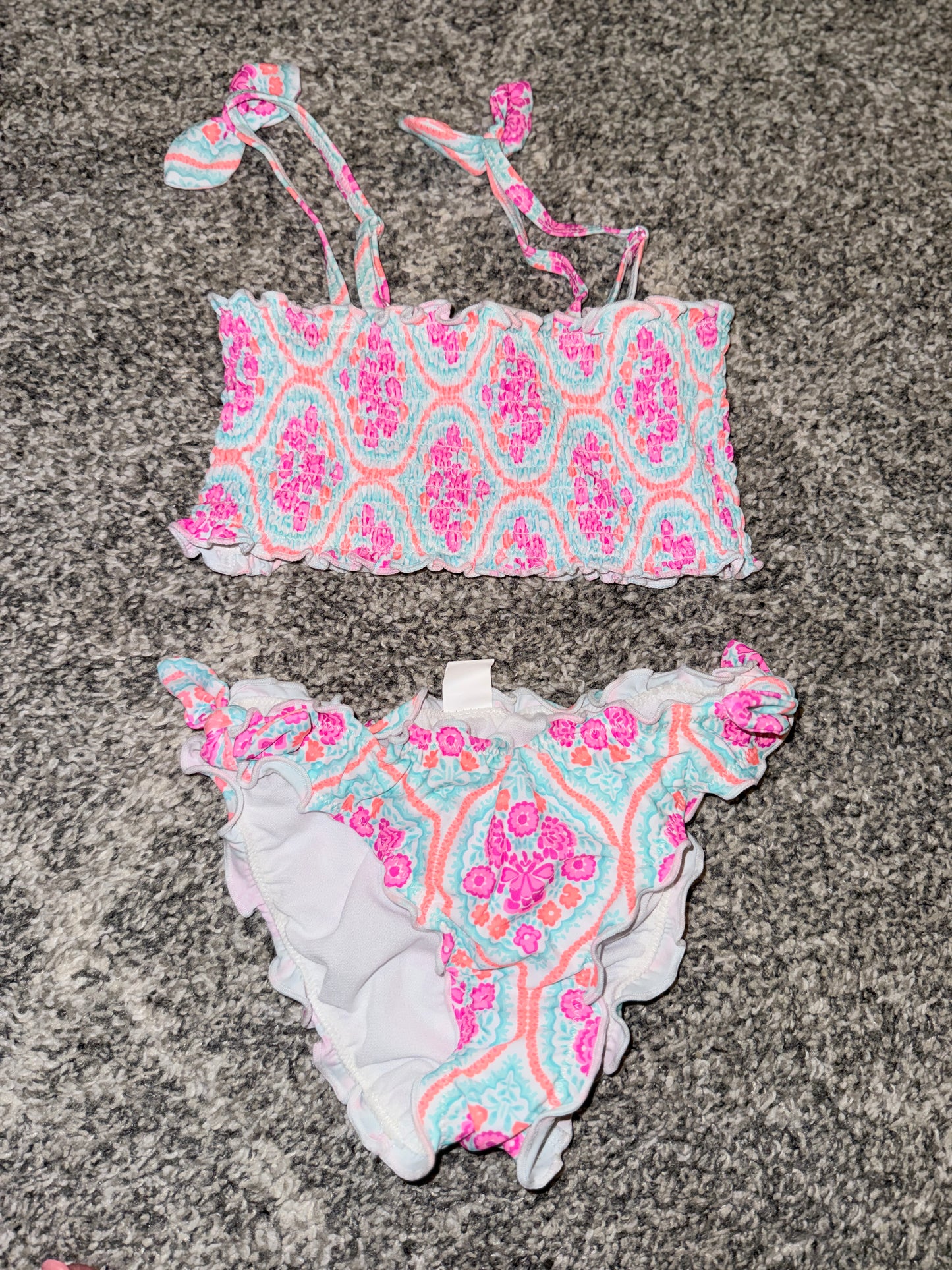 Pink Blue Damask Print Bikini Set - Size 5