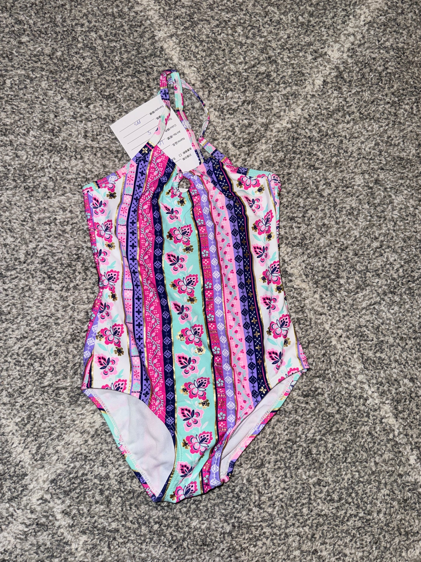 Boho Floral Stripe Halter Swimsuit - Size 5