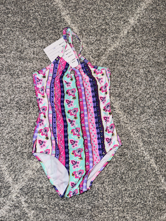 Boho Floral Stripe Halter Swimsuit - Size 5