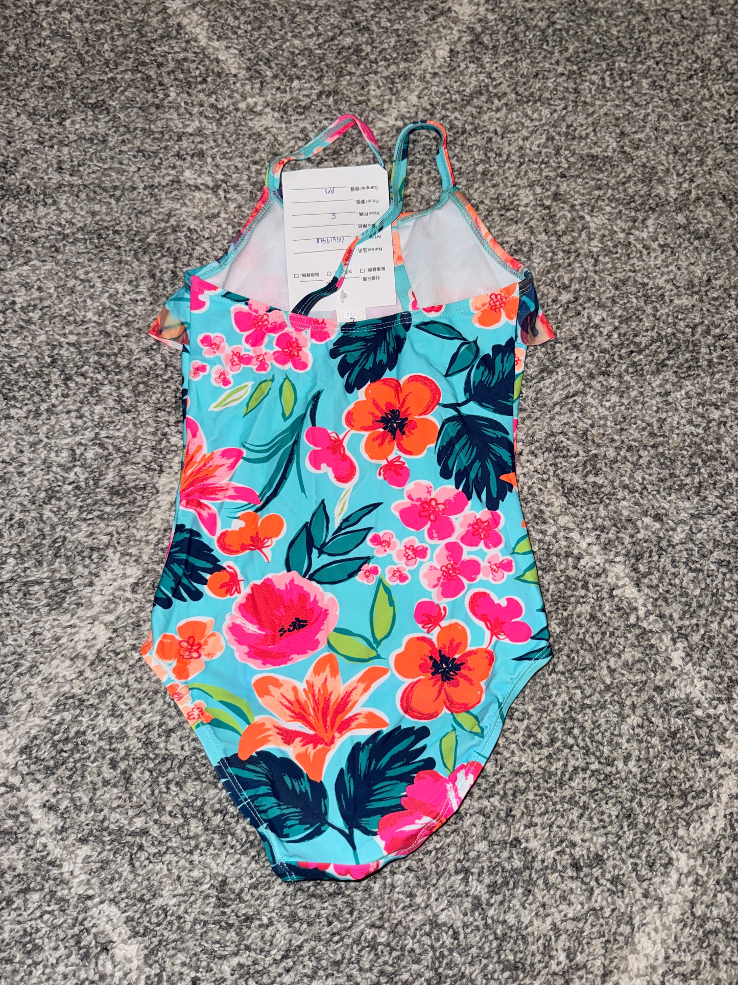 Turquoise Tropical Floral Frill Swimsuit - Size 5