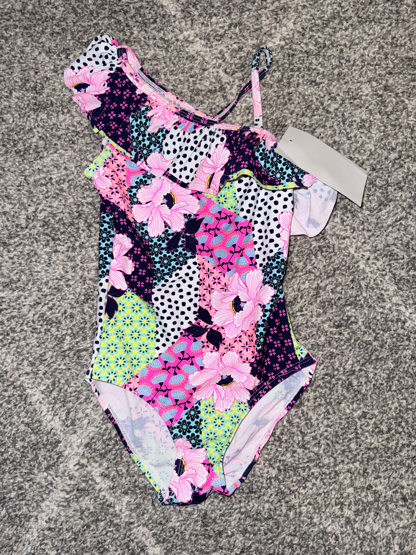 Patchwork Floral Frill Swimsuit - Size 5