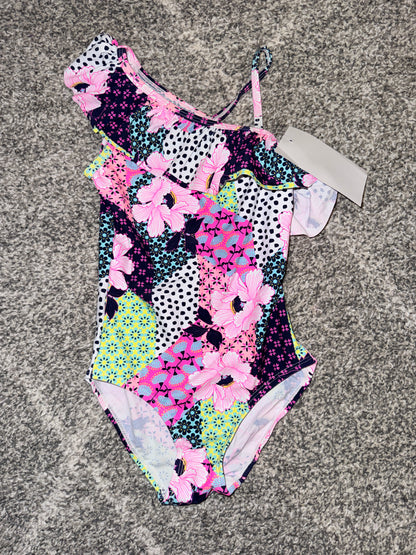 Patchwork Floral Frill Swimsuit - Size 5
