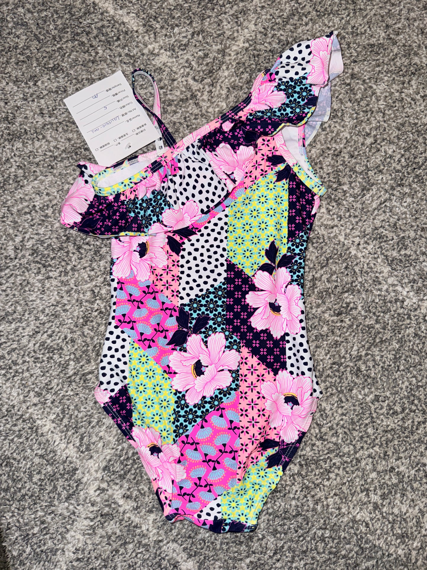 Patchwork Floral Frill Swimsuit - Size 5