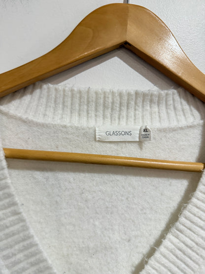 Glassons V-Neck Knit Jumper Cream - Size XL