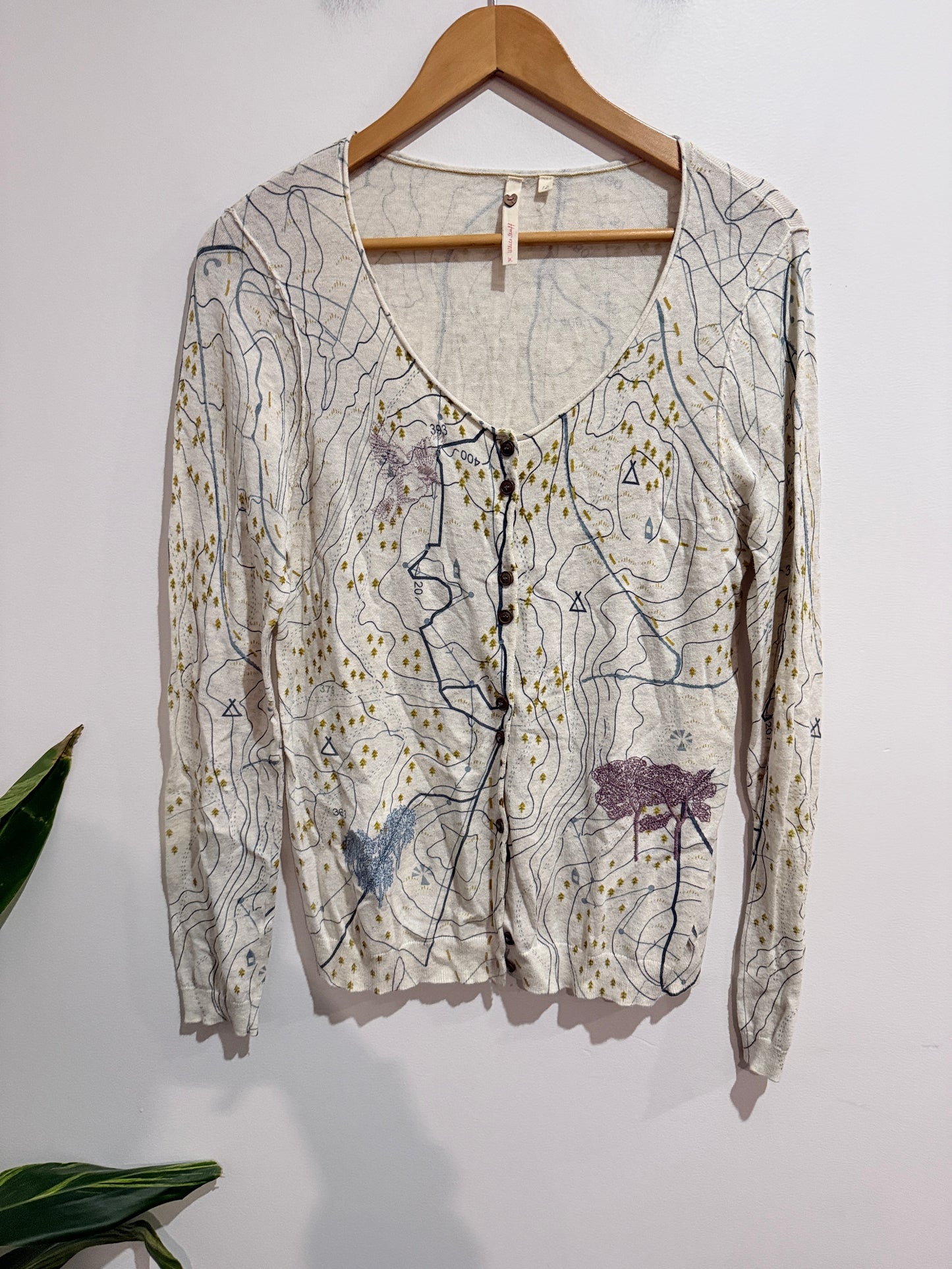 White Stuff Printed Button Cardigan Cream Map Print - Size 12
