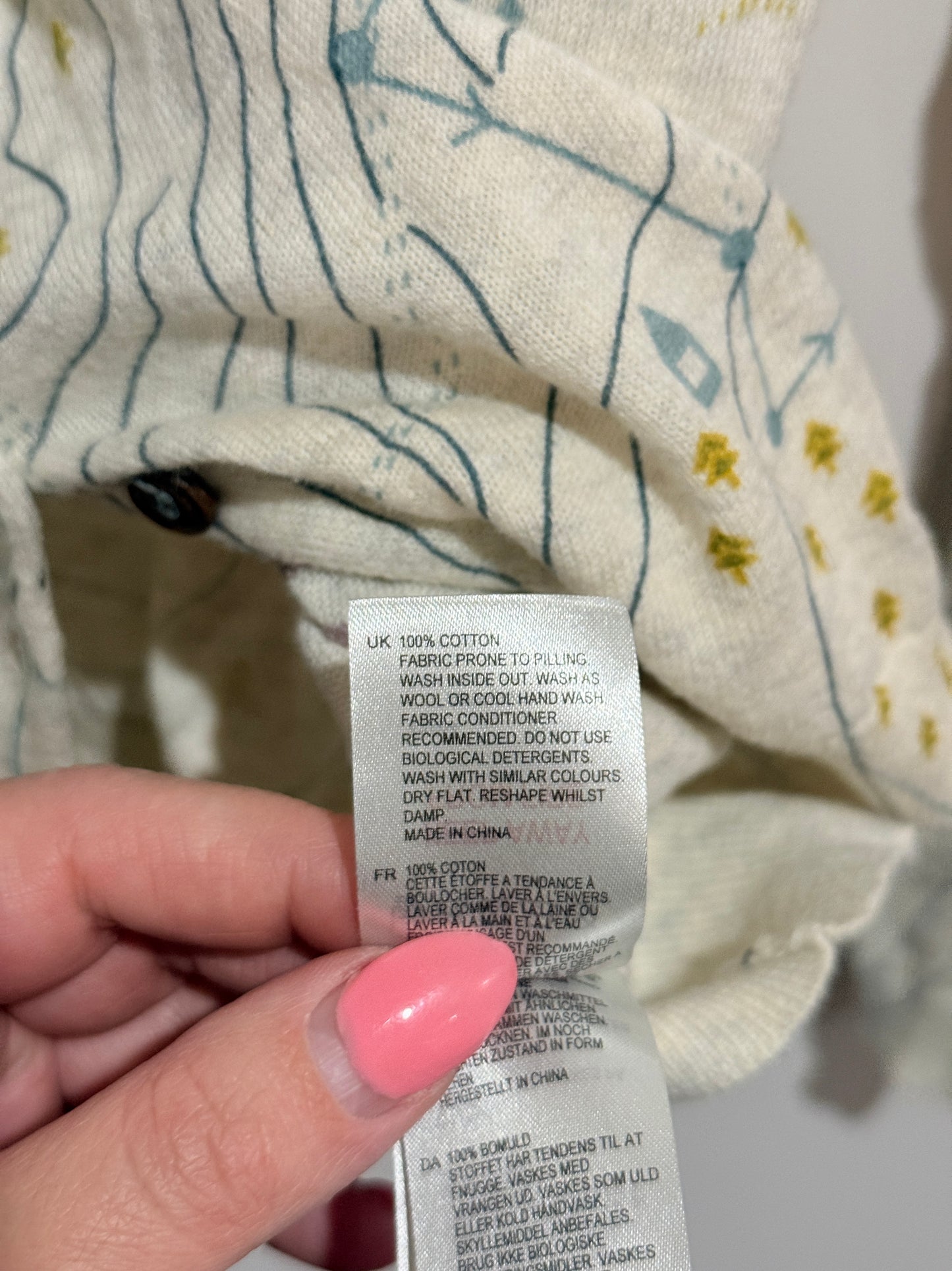 White Stuff Printed Button Cardigan Cream Map Print - Size 12
