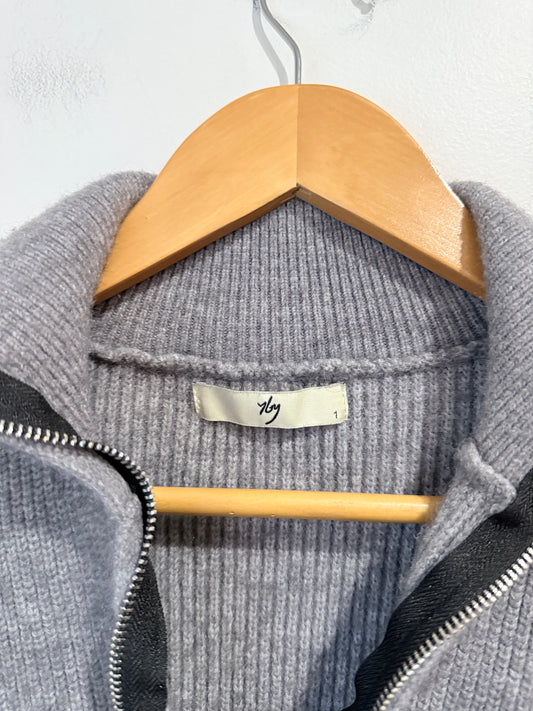 Yby Grey Ribbed Knit Zip-Up Hoodie - 52 u/arm
