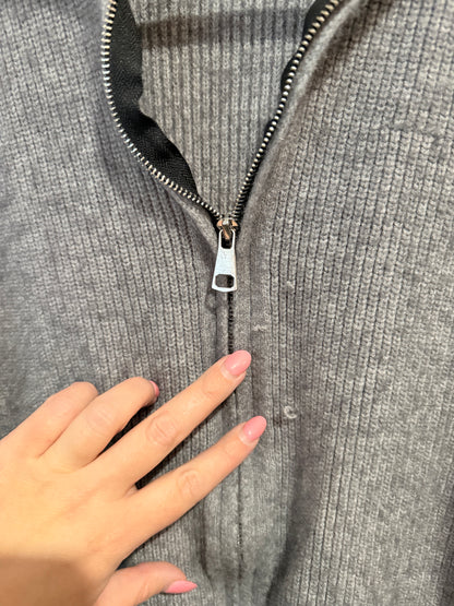 Yby Grey Ribbed Knit Zip-Up Hoodie - 52 u/arm