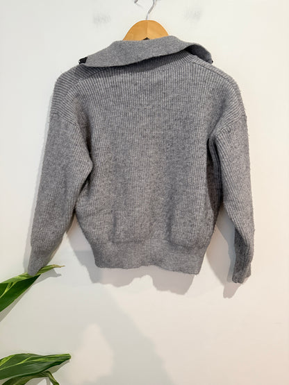 Yby Grey Ribbed Knit Zip-Up Hoodie - 52 u/arm