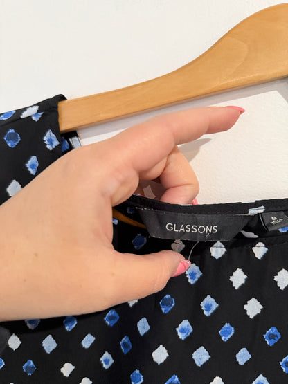 Glassons Black & Blue Diamond Print Shift Dress - Size 6