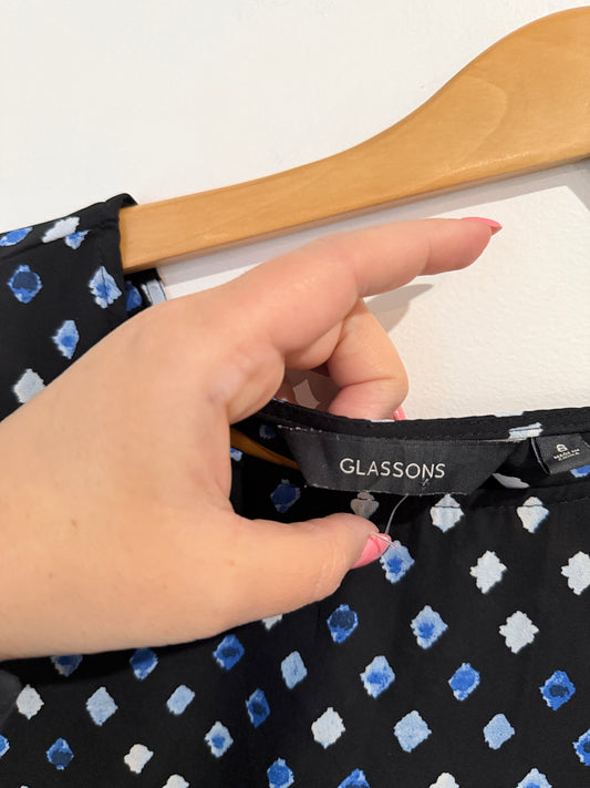 Glassons Black & Blue Diamond Print Shift Dress - Size 6