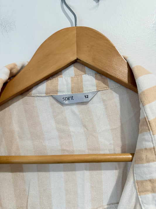 Spirit Viscose Linen Blend Striped Button-Up Shirt - Size 12