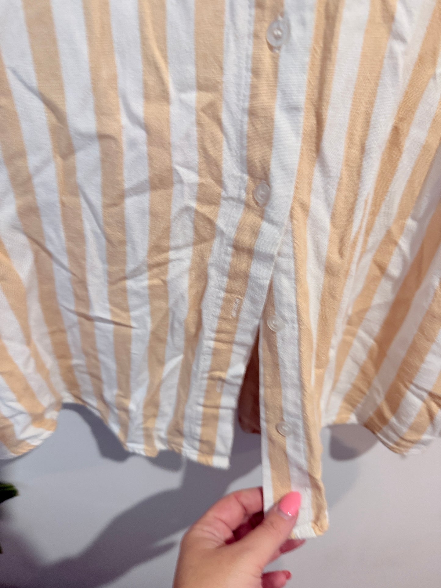 Spirit Viscose Linen Blend Striped Button-Up Shirt - Size 12