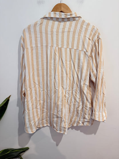 Spirit Viscose Linen Blend Striped Button-Up Shirt - Size 12