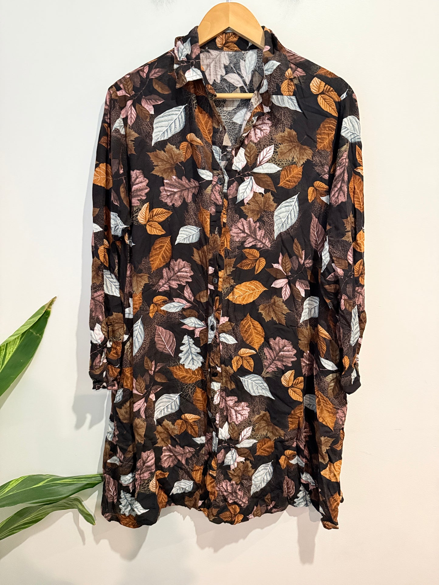 Autumn Leaf Print Longline Shirt Dress - 53cm u/arm