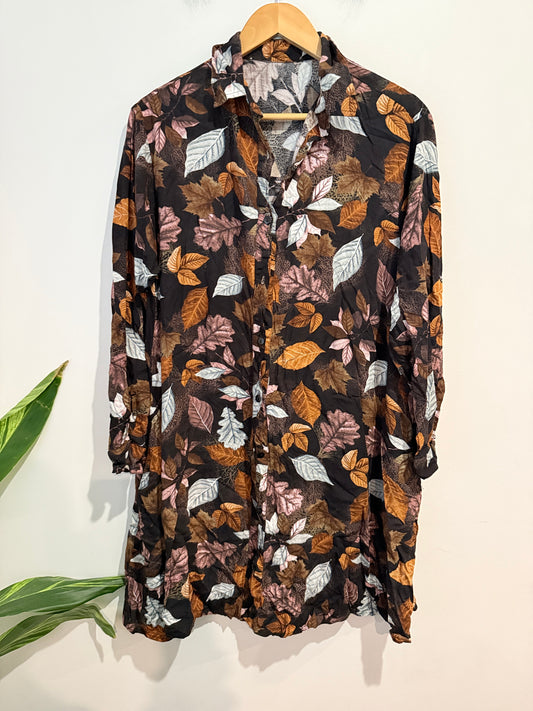 Autumn Leaf Print Longline Shirt Dress - 53cm u/arm