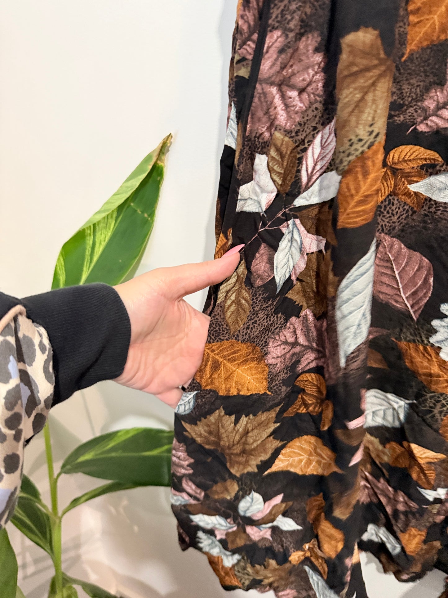 Autumn Leaf Print Longline Shirt Dress - 53cm u/arm